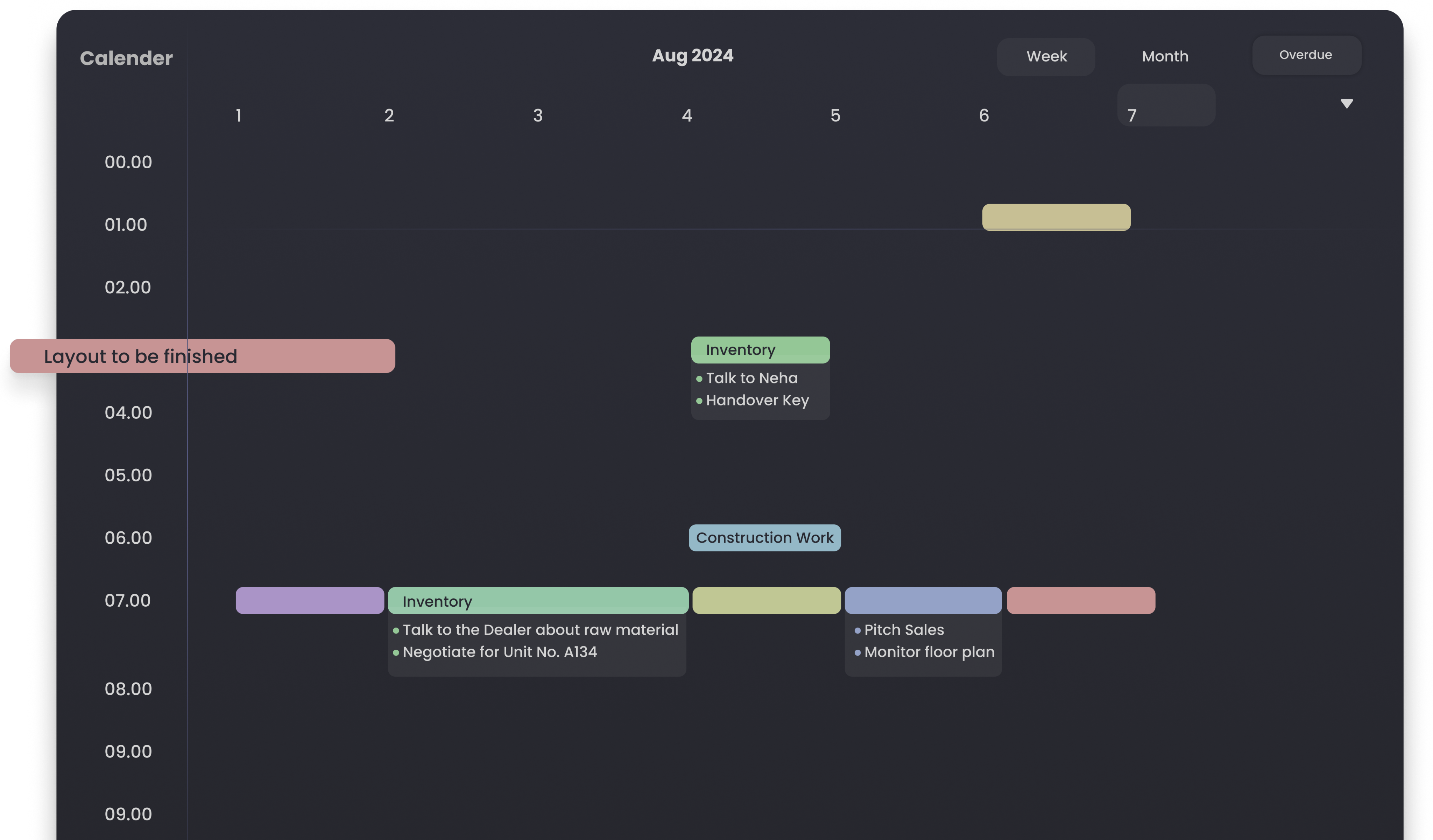 Calendar tracking dashboard